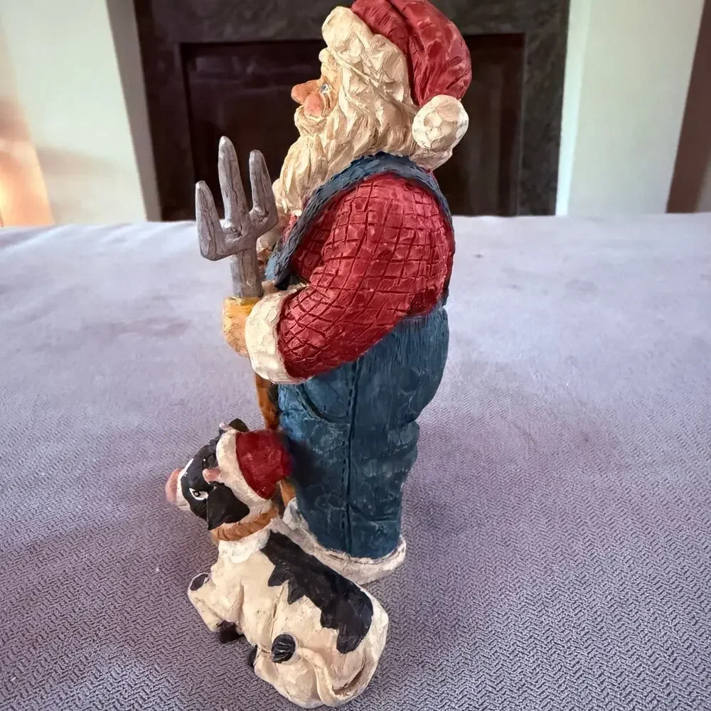 Santa Farmer Figurine Cow Chicken Milk Can Farmhouse Christmas Decor 6